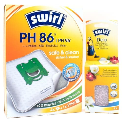 Image of 4 Vacuum Cleaner Bags + Deodorant Beads Compatible with Electrolux EUO 9ANIMAL | Compatible with Swirl PH86-96 - PH 86-96 | 4 Bags, Air Freshener, Accessories, Spare Parts