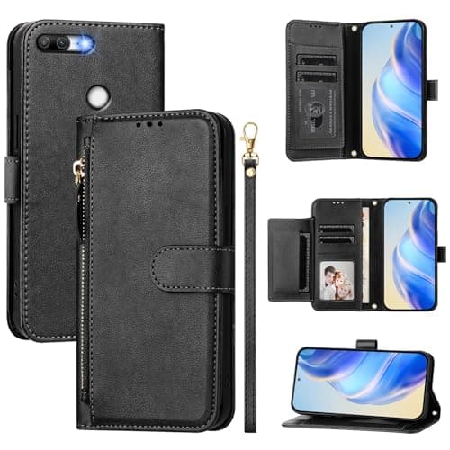 Image of Compatible with Honor 9 Lite / 9N (9i) Case Cover,Compatible with Huawei P smart/Enjoy 7S PU Leather Card Holder Wallet Flip Magnetic Closure Stand Black