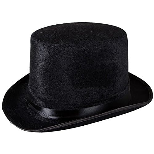 Image of HENBRANDT Adult Black Velour Top Hat - Victorian Steampunk Magician Ringmaster Fancy Dress Costume Accessory for Men Women Halloween Cabaret Cosplay