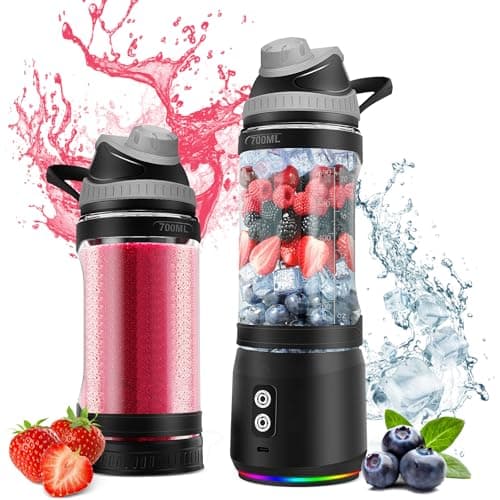 Image of Portable Blender, 300W Mini Personal Blender for Smoothies and Smoothies, 24oz Compact Travel Blender with USB-C Rechargeable 6000mAh, Smart Cleaning Travel Cap and Bottle Without