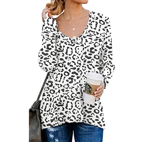 Image of Womens Christmas Snowflake Top Long Sleeve V Neck T Shirt Ladies Casual Loose Blouse Star Print Tunic Winter Jumper Tops UK (White, L)