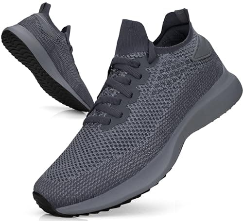 Image of Giniros Mens Sneakers Running Walking Shoes Slip on Trainers Men Lightweight Casual Breathable Lightweight Flat Mesh Tennis Shoes Outdoor Jogging Dark Grey 6UK