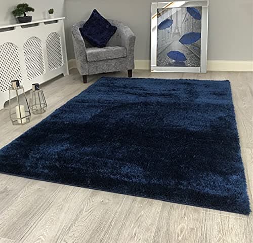Image of NEW NAVY BLUE MODERN THICK SOFT PLAIN SILKY SHAG PILE RUG LUXURIOUS RUGS UK (120x170cm)