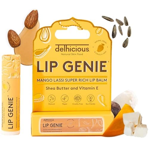 Image of Delhicious Nourishing Lip Balm for Dry Cracked Lips - Shea Butter, Vitamin E, Mango Butter, Castor Seed Oil - Super Rich, Moisturising Lip Repair - 99% Natural, Vegan - Mango Lassi Flavoured Lip Balm