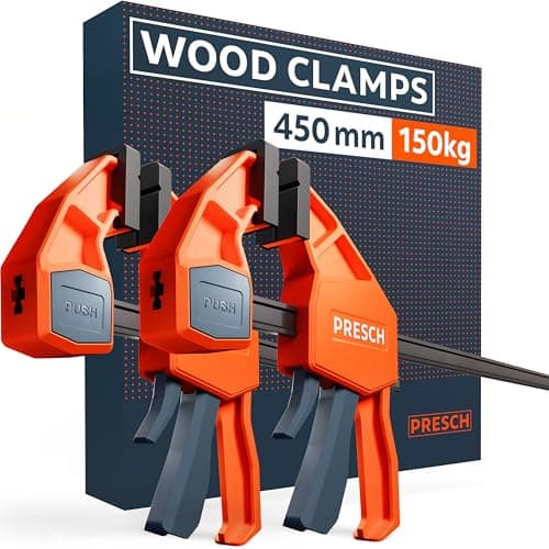 Image of Presch Wood Clamps 450mm 2 pcs - Clamps for Woodwork with 150kg Clamping Force for immediate Fixing - Highly Stable Thanks to Carbon Steel & Reinforced housing - with Spreading Function