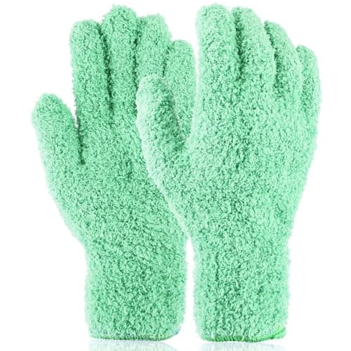 Image of Ymapinc Microfiber Gloves for Plant Dusting, 1 Pair Green Kitchen Indoor Gloves Reusable Dusting Mitt for House Use Desk Window Blind Screen Car Wash