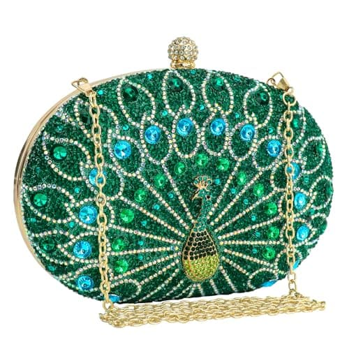 Image of COAIMANEY Women's Vintage Beaded Sequin Peacock Clutch Bag, Ladies Glitter Evening Handbag Shoulder Bag for Wedding Party Prom