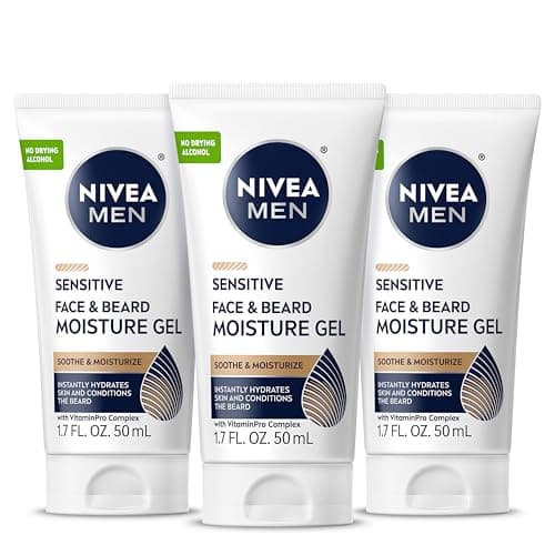 Image of NIVEA MEN Sensitive Face and Beard Moisture Gel, Gentle Face and Beard Moisturizer for Men Instantly Hydrates Skin and Conditions Facial Hair, 1.7 Fl Oz Tube, Pack of 3