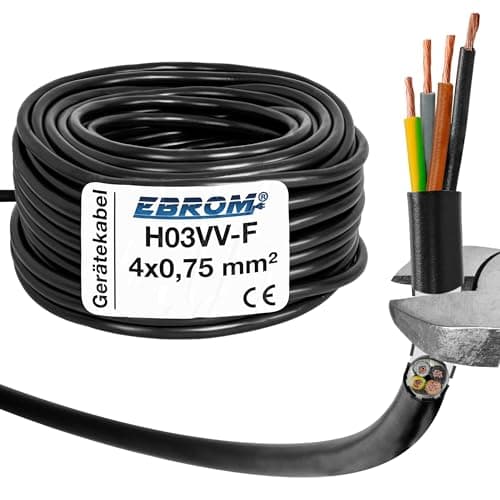 Image of EBROM H03VV-F LED Cable, Round, Plastic, 4 x 0.75 mm², Colour: Black, Available in 10, 15, 20, 25, 30, 35, 40, 45, 50, 55 and 60 m etc. up to 250 m in 5 m increments
