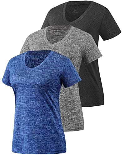 Image of Star Vibe 3 Pack Women's Short Sleeve Dry Fit T-Shirts Moisture Wicking Athletic V-Neck Gym Tee Exercise Yoga Tops Black/Gray/Navy M