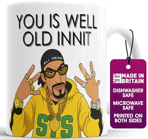 Image of Faithful Prints Funny Ali G Inspired Mug – “You is Well Old Innit” – 11oz Ceramic Coffee Cup with Cartoon Design – Humorous Birthday Gift for Men & Women – Novelty Gag Present for Friends & Coworkers