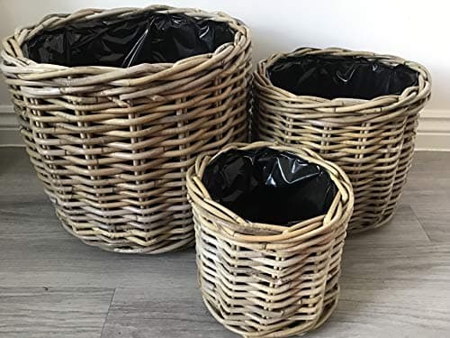 Image of Round Baskets/Planters, Plastic Lined, Excellent Quality, Very Strong Kuba Rattan (Large)