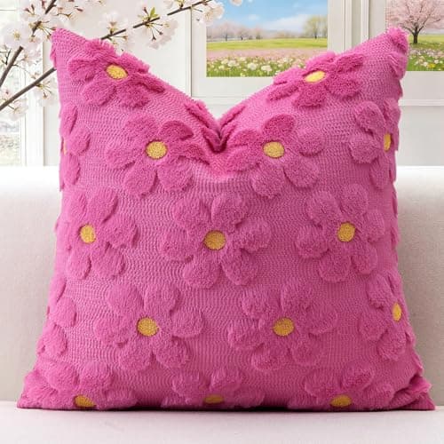 Image of Artscope Spring Summer Cushion Cover Set of 1 Flowers Throw Pillow Cover for Sofa 45x45cm Square Seasonal Soft Plush Short Wool Velvet Cushion Case Holiday Decor Rose Pink