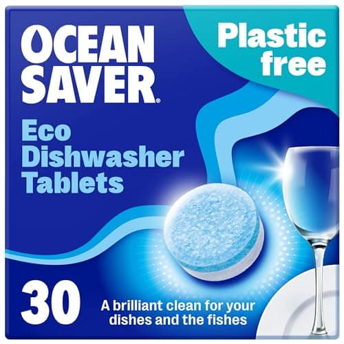 Image of OceanSaver Eco-Friendly Dishwasher Tablets - Pack of 30 | Non-Toxic & Plastic-Free Dish Washing Tablets for Sustainable Cleaning | All in One Plant-Based Dishwasher Salt & Rinse Aid for Tough Stains