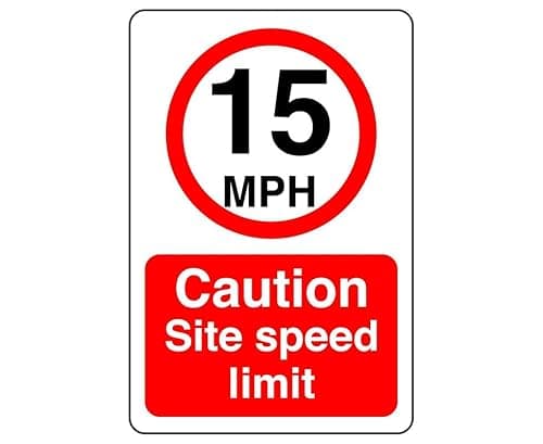 Image of 15mph caution site speed limit sign- 3mm Aluminum Dibond high-visibility and durability for indoor/outdoor usage (300mm x 200mm) Ensures Safety Within 7m Viewing Distance.