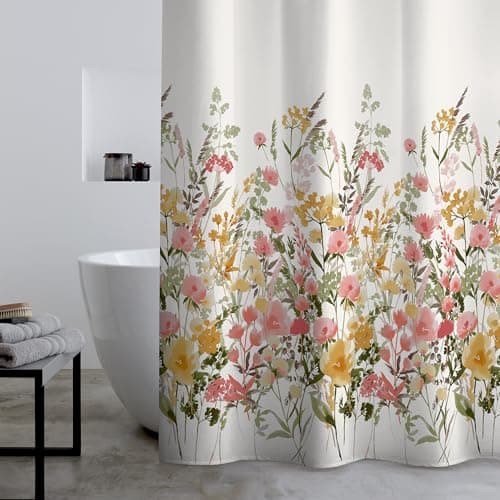 Image of Catherine Lansfield Countryside Floral 180x180cm Shower Curtain Pink