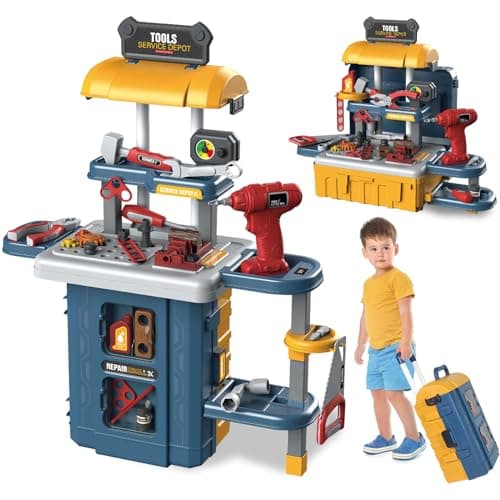 Image of JONRRYIN Children's Tool Box, 46-Piece Workbench Set with Toy Drill, Role Play Educational Game for Children from 3 Years
