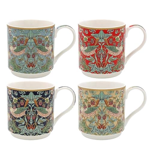 Image of Lesser & Pavey S Berry Thief Stacking Mugs Set of 4 | Ceramic Coffee Mugs Set for Home or Work | Premium Design Mugs Set for All Occasions | Lovely Mugs for Tea, Coffee & Hot Drinks - William Morris