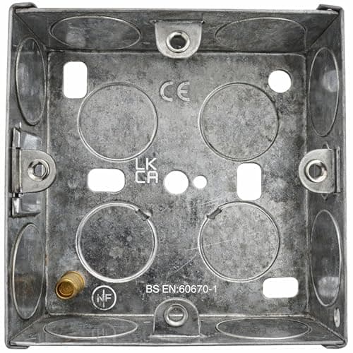 Image of 1 Gang 25mm Metal Flush Back Box – Galvanised Steel Pattress for Electrical Sockets & Switches, BS EN 60670-1 Compliant, Earth Terminal