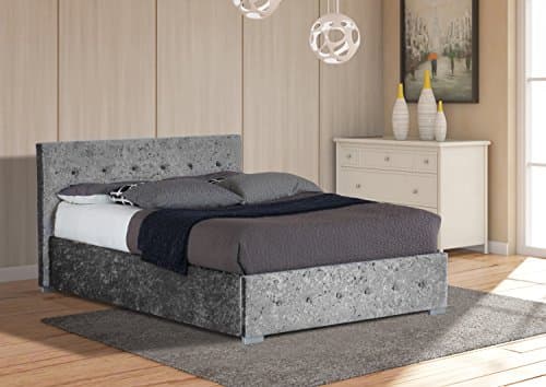 Image of Comfy Living 4ft6 Double Crushed Velvet Storage Ottoman Bed Frame (Silver)
