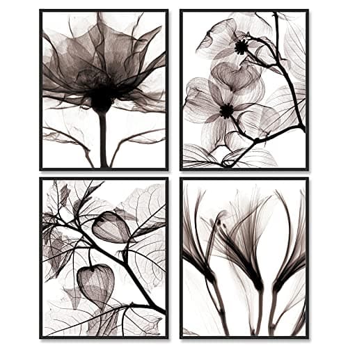 Image of Black and White Wall Art Prints Posters Minimalist Decor, Set of 4, 8x10 Unframed Poster Canvas Prints, Botanical Prints Modern Wall Art Plant Painting