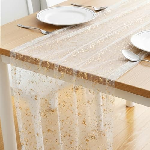 Image of Molain 10FT Gold Table Runner, Gold Foil Glitter Sheer Sequin Dining Runners for Wedding Centerpiece Table Decorations Birthday Christmas Home Centerpiece Dining Event