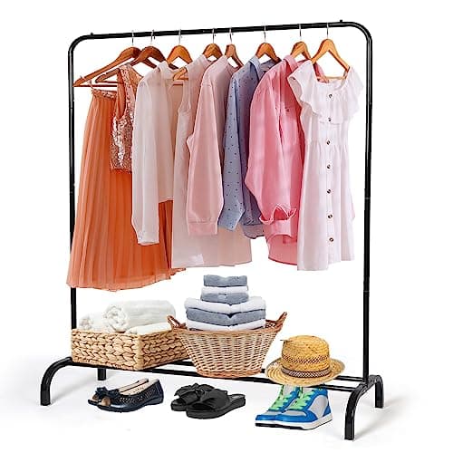 Image of Metal Clothing Rack Garment Rack, Closet Rack Heavy Duty Hanging Racks for Clothes with Top Rod and Storage Bottom Shelf, Clothes Rail Hanger Stand Free for Hanging Coats, Skirts, Shirts 43.5 In-Black