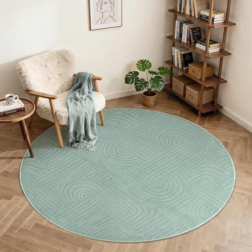 Image of BEIMO Soft Washable Rug, 160 cm Round Rug, Low Pile Area Rugs Non Slip Carpet for Living Room Bedroom, Geometric Pure Sage Green