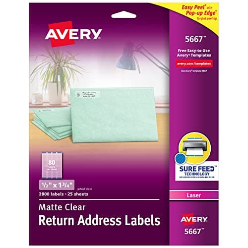 Image of Avery Clear Easy Peel Return Address Labels for Laser Printers 1/2" x 1-3/4", Pack of 2,000 (5667)