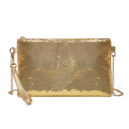 Image of Miss Lulu Mini Crossbody Bag for Women Clutch Chain Shoulder Bag Evening Party Shining Sequins Light Gold