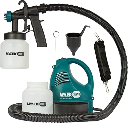 Image of MYLEK Electric Paint Sprayer Gun Kit - 2 Paint Cups, Shoulder Strap, 1.5m Spray Hose, Professional Coverage, 650W, Sheds, Fences, Walls, Ceilings, Furniture, Indoor and Outdoor