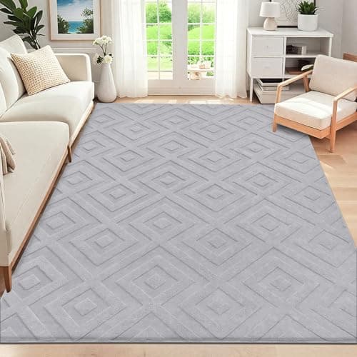 Image of SHACOS Rugs for Living Room 160x230 cm, Large Soft Short Pile Rug Washable Modern Area Rug, Non-Slip Geometric Carpet Rugs for Bedroom, Dining Room, Home Office, Light Grey