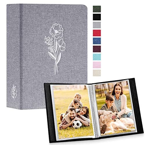 Image of Lanpn Small Photo Album 6x4 2 Packs, Each Pack holds 50 Pictures, Slip in Pockets Mini Linen Top Loading Photo Albums for Portrait Only 10x15cm Picture Grey