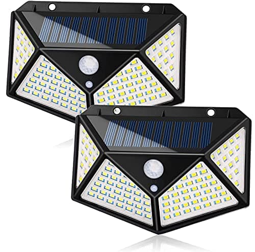 Image of YiaMia Solar Lights Outdoor, Motion Sensor Security Solar Power Lights 100 LED Waterproof Wireless Wall Lights Solar Lamps with 3 Intelligent Modes (2 Pack)