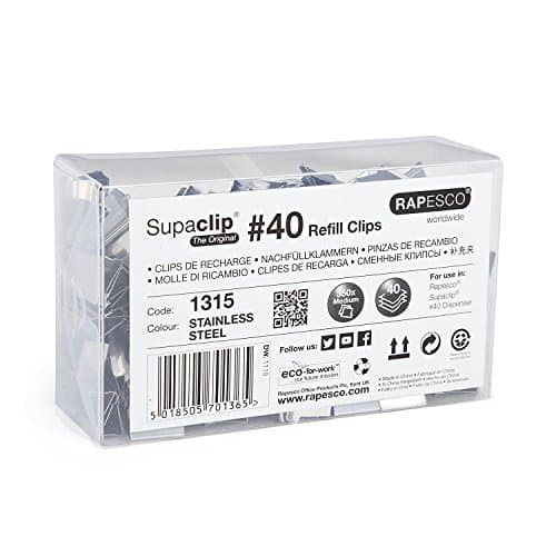 Image of Rapesco 1315 Supaclip 40 Bulk Pack of Stainless Steel Refill Clips, Pack of 350