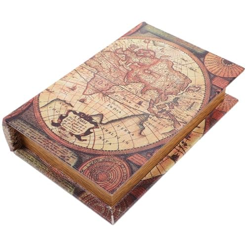 Image of NIYANGLE Vintage Map Style Faux Book Storage Box Small Retro Fake Book Organiser for Shelf Decor - Decorative Secret Compartment Box for Jewellery & Trinkets