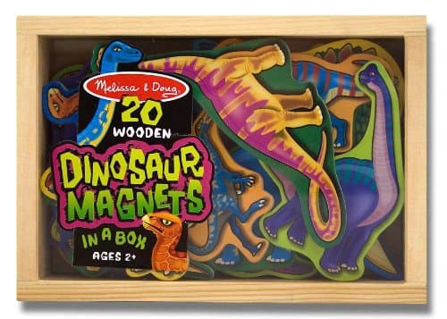 Image of Melissa & Doug Wooden Dinosaurs 20 Magnets-in-a-Box Toy + Scratch Art Mini-Pad Bundle for Age 2+