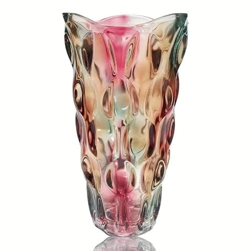 Image of Luxury Multicolor Glass Vase - Premium Quality Flower Vase - Iridescent Textured Surface Home Decor - Decorative Modern Farmhouse - Ideal for Shelf -Mantle- Table & Entryway Decor vases for flowers