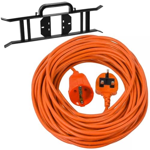 Image of SPARES2GO 20m Mains Power Cable UK 3 Pin Plug compatible with Bosch AdvancedRotak 550 650 750 UniversalRotak Lawnmower + Winder Tidy
