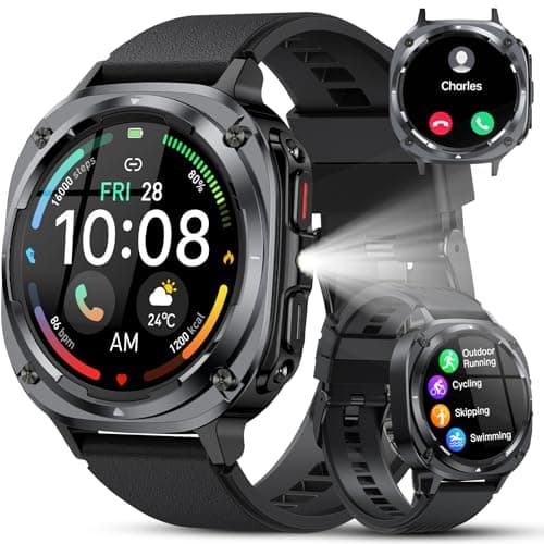 Image of Military Smart Watch for Men Answer/Make Calls, 1.39" HD Fitness Tracker with Heart Rate/Sleep Monitor/Pedometer, 114+ Sports Mode Activity Trackers, IP68 Waterproof Outdoor Smartwatch for iOS Android