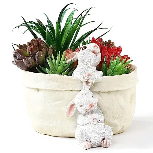 Image of WONDHOME Rabbit Flower Pot Succulent Planter Garden Pots, Easter Decorative Flower Pot,Animal Shaped Cartoon Planter Pots,Art Decorations(with Drainage Hole)