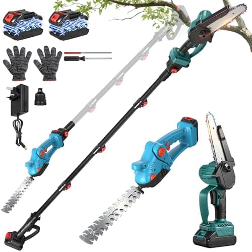 Image of Electric Pruning Saw,4-in-1 Pole Saw & Hedge Trimmer with 2M Extendable Rod,0-135° Adjustable Head,21V Battery Safety Gloves,Cordless Telescopic Pole Saw for Garden Orchard Emergency