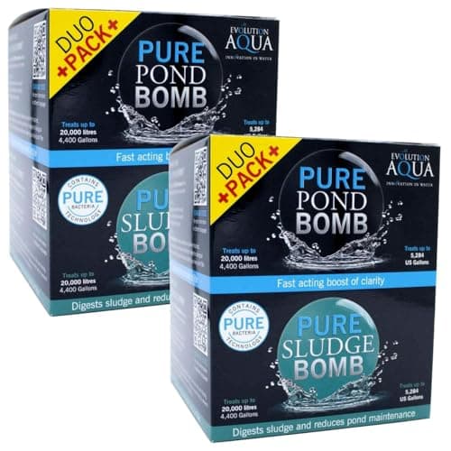 Image of Evolution Aqua PURE Sludge Bomb & PURE Pond Bomb Duo Pack – All Natural Pond Bacteria Treatment – Sludge Digester & Water Clarity Booster – Reduces Ammonia & Nitrite Pack of 2