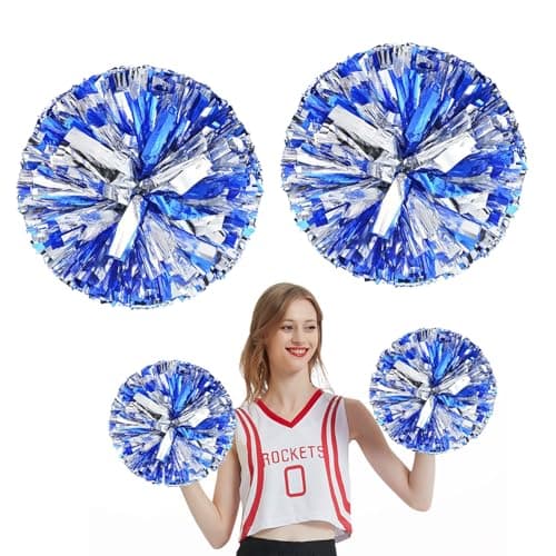 Image of arrderly 2 Pieces Metal Foil Cheer Ball Set, Cheerleading Pom Poms with Finger-friendly Ring, Bright Metallic, Cheerleader Pompoms, Suitable for Stage Performances, Cheerleading, Dance