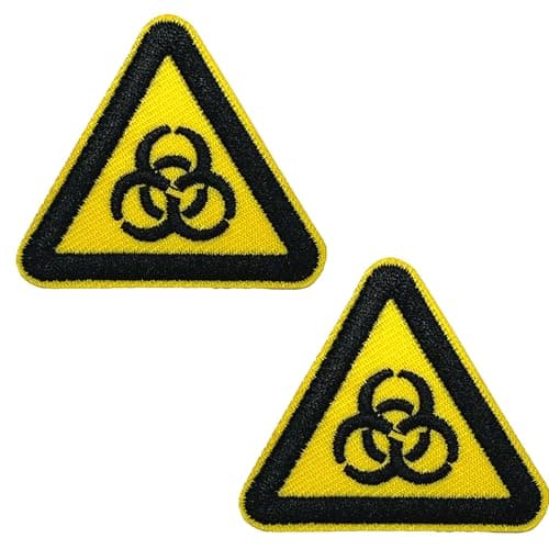 Image of 2 X Biohazard Warning Patch – Iron-On Embroidered Triangle Symbol for Clothing, Uniforms, Cosplay & Safety Decor (5cm)