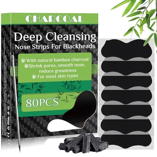 Image of Eveellyn Blackhead Remover Strips, Deep Cleansing Charcoal Nose Strips, Removes Blackheads and Unclogs Pores, Suitable for All Skin Types, Effective for Men and Women 80 Pcs
