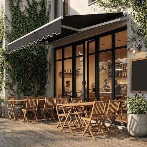 Image of YEATHOR 4x3m Retractable Awning Manual with Folding Arm, Hand Crank & Fittings Anti-UV Weatherproof Sun Shade Canopy Shelter Gazebo for Patios Balcony Garden, Dark Grey