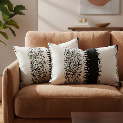 Image of Black Cushion Cover 30x 50cm Black and white Square Chenille stripes Throw Pillow Case Set Cushion Covers for Living Room Sofa Bed Bedroom Home Decor Garden Couch decoration pillowcase set of 2