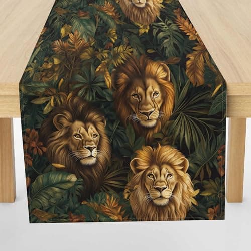 Image of Wild Lion Table Runner Tropical Jungle Table Cloth, Seasonal Kitchen African Wildlife Dining Decorating, Home Party Banquet Supplies 30x180 cm