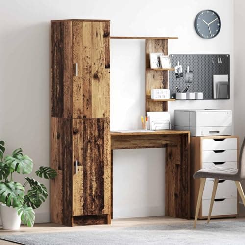 Image of SooIarix Desk, 2 pieces reclaimed wood composite, 113.5 x 39 x 168 cm, with 2 hinged doors, durable, modern computer desk for study and gaming, versatile for PC and dining table